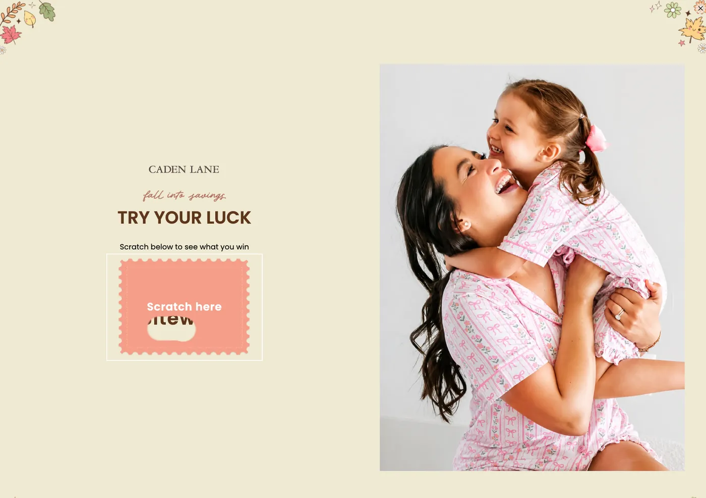 Caden Lane popup, step one: Try Your Luck, scratch here